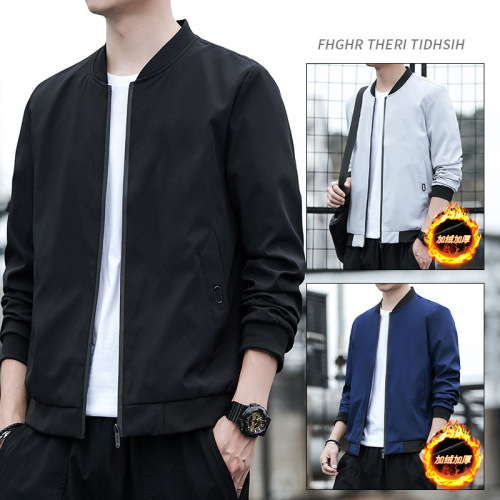 men‘s casual jacket jacket spring and autumn men‘s large size sports baseball uniform with velvet dad put on clothes