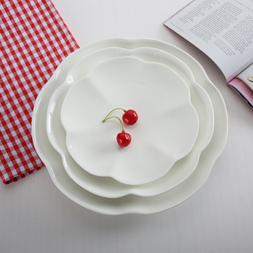 pure white magnesium porcelain 8-inch plum plate dish dessert fruit plate hotel pure white tableware series