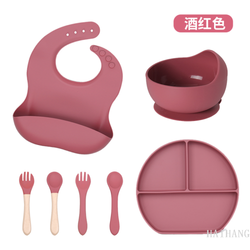 Hot Sale Silicone Plate Set Food Grade Children‘s Bowl One-Piece Cup with Suction Cup Spoon Fork Combination Infant