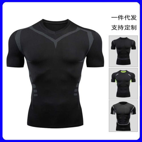 European and American Men‘s Tights Summer Quick-Drying Workout Clothes High Elastic Training Short Sleeve Sweat-Absorbing Men‘s Outdoor Sportswear 