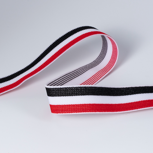 Spot 2.5cm Red White Black Stripes， single-Sided Twill Elastic Band Waist of Trousers Cuff Foot Mouth Polyester High Elastic Shuttleless Band