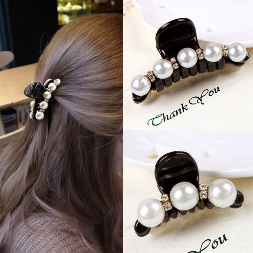Korean Hair Accessories Rhinestone Pearl Small Jaw Clip Hair Accessories Clip Girls Simple Elegant Hair Clip Ponytail Clip Factory Wholesale