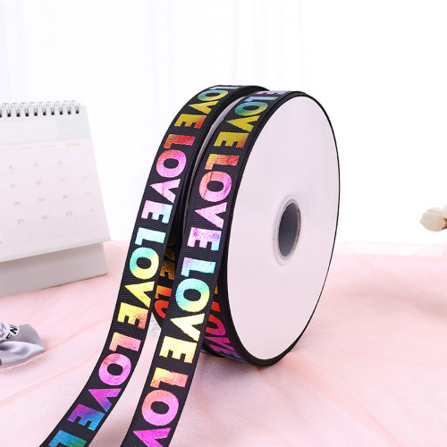 polyester rib belt colorful bronzing love english letter ribbon printing rib belt flower packaging ribbon can be ordered