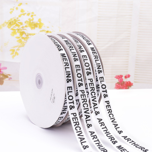Printed in Black on White English Polyester Rib Ribbon DIY Handmade Gifts Flowers Printed with Logo Can Be Ordered as Needed