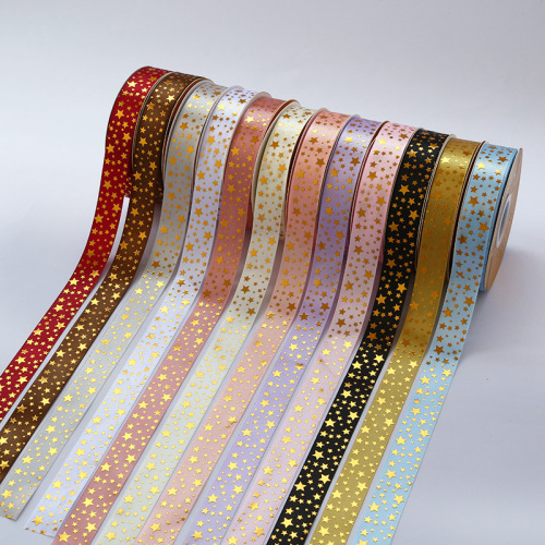 2.5cm Printing Five-Pointed Star Polyester Belt Bronzing Rib Ribbon DIY Flower Packaging Baking Thread Ribbon