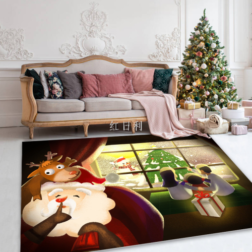 Christmas Home Decorative Floor Mat Dwarf Snowman Pattern Household Non-Slip Door Mat Living Room and Kitchen Mat Carpet