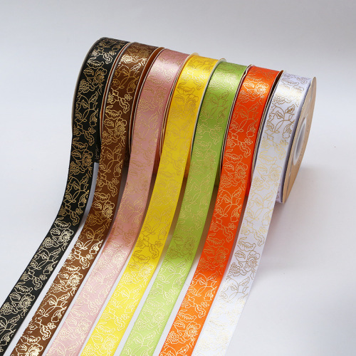 .5cm Printing Pattern Polyester Belt Bronzing Rib Ribbon DIY Flower Packaging Baking Thread Ribbon Wholesale 