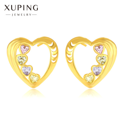 Xuping Jewelry Colored Loving Heart Artificial Gemstone Heart-Shaped Stud Earrings for Women Japanese and Korean Fashionable Earrings Earrings Wholesale