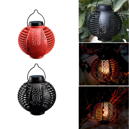 New Solar Flame Tome Lamp Outdoor round Pattern Rattan Lantern Courtyard Hanging Atmosphere Chandelier