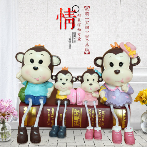 supply a family of four monkeys hanging feet resin crafts cute creative doll home decoration holiday gifts