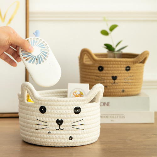 storage basket cotton cord japanese cat ears storage basket desktop washable storage snacks storage basket in stock