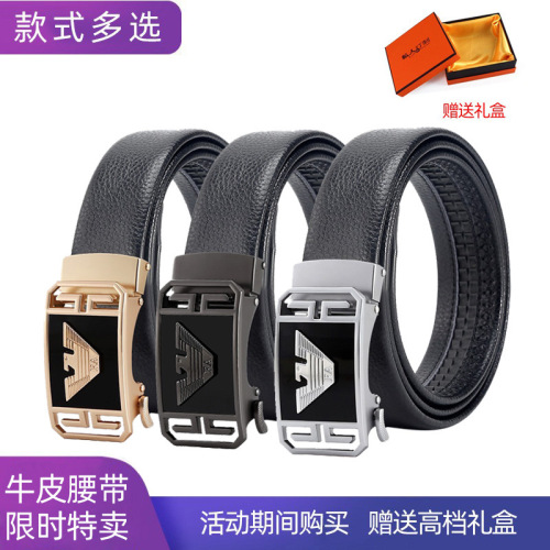 men‘s belt wholesale business all-match cowhide belt young and middle-aged korean casual alloy buckle litchi pattern pants belt
