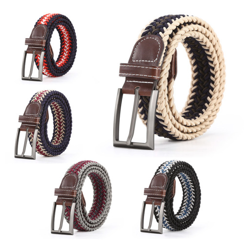 fashion all-match polyester elastic woven belt unisex fishbone pattern punch-free pin buckle elastic belt wholesale