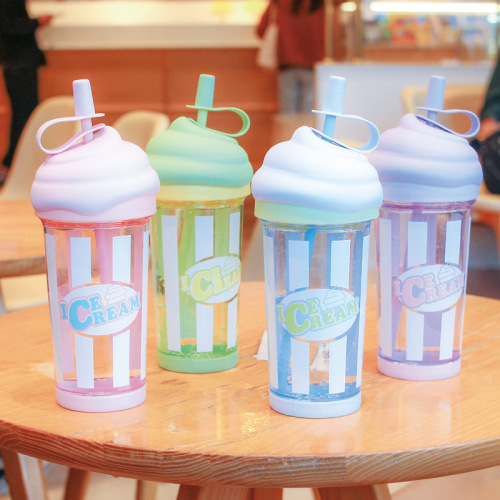 ice cream straw cup high-looking water cup female creative boys korean ins style foreign trade large capacity cup gift