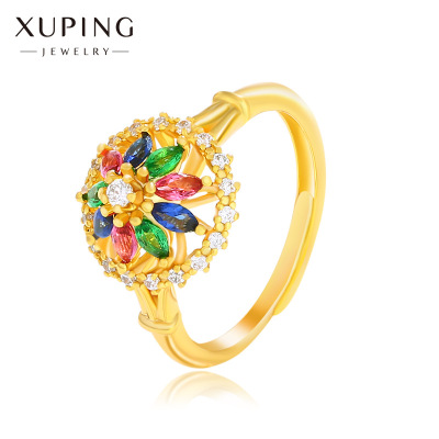 Xuping Jewelry Colorful Artificial Gemstone Ring Female Palace Style Elegant Retro Stylish Opening Adjustable Ring