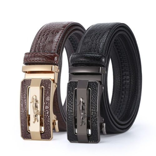 new men‘s belt automatic buckle crocodile pattern belt green middle-aged and elderly cowhide business casual pants with stall supply