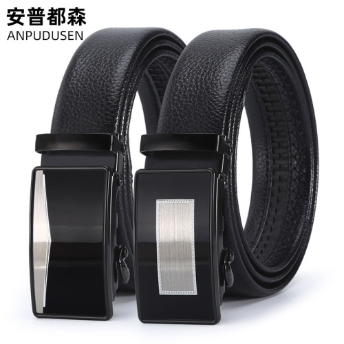New Pant Belt Belt Men‘s High-End Iron Buckle Pu Smooth Buckle Automatic Buckle Trend Stall supply Belt Wholesale 