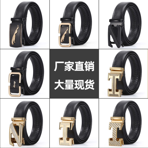 leather belt men‘s automatic buckle pant belt young and middle-aged leisure business all-match i-shaped buckle men‘s letter belt