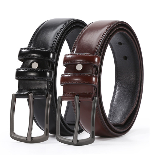 Belt Men‘s Cutting Edge Double Line Pin Buckle Belt Fashion All-Match Imitation Leather Pants with Stall Supply Running Rivers and Lakes Leather Goods Wholesale