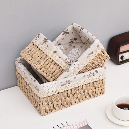 storage basket pastoral style rattan-like paper string desktop cosmetics woven toy storage basket in stock