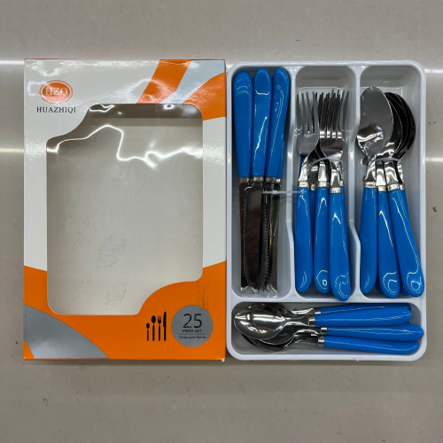 stainless steel 24-piece color plastic handle knife fork spoon fruit knife steak knife tableware set