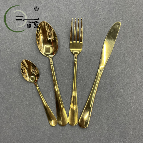 【 chengfa Tableware] Golden Stainless Steel Tableware Knife， Fork and Spoon Set Household Titanium Stainless Steel Steak Knife， Fork and Spoon