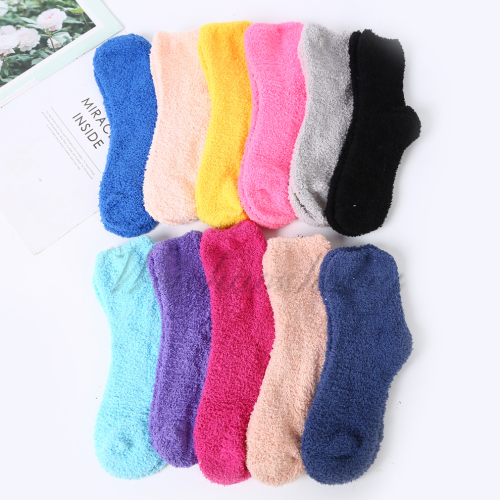 Color Half Velvet Coral Velvet Women‘s Socks Autumn and Winter Thick Warm Room Socks Sleeping Socks Cold-Proof Cotton Socks Thin Wholesale 