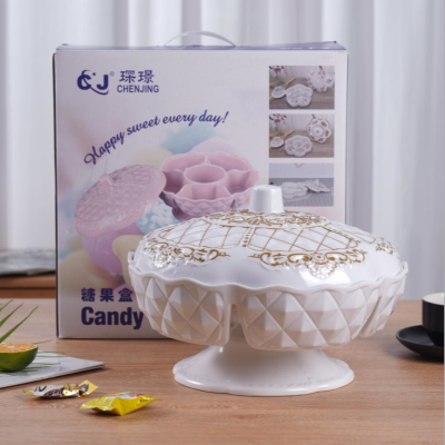 MelamineDecalsDried Fruit Box Candy Box Multi-Functional round Six-Grid Rotating Candy Plate Nut Box Customized Gift Box