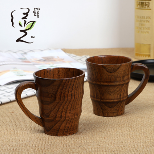[Green Light] Creative Wooden Cup Retro Wood Grain Cup Wooden Cup Environmental Protection Wooden Cup with Handle Wooden Cup