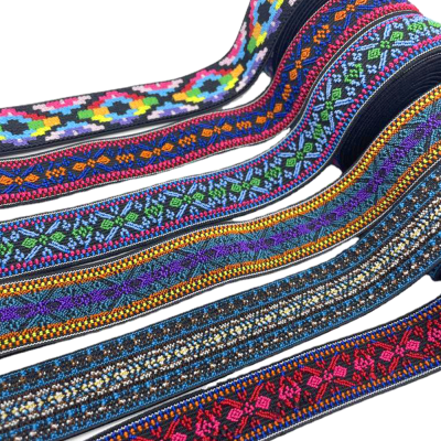 Factory Customized 2. 5cm Color Jacquard Ethnic Style Elastic Ribbons Clothing Shoes and Hats Strap Accessories Sample Customization