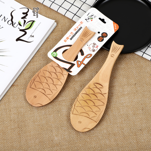[Green Light] Japanese Raw Wood Color fish-Shaped Cartoon Rice Spoon Wooden Tableware Rice Spoon Serving Rice Spoon Dry Rice Spoon Factory
