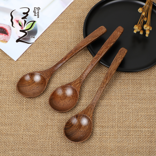 [Green Light] 4.3 * 18cm Household Stirring Spoon Honey Spoon Japanese Spoon Meal Spoon Hotel Restaurant Wooden Tableware