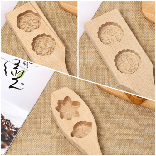 [Green Light] Wooden Bean Paste Cake Mould Pumpkin Pie Two-Grid Pattern Cantonese Cold Cover Mooncake Mold Pattern Pastry Mold