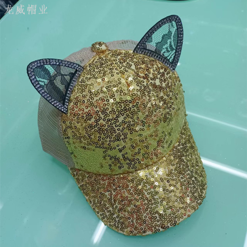 children adult sequined cat ears summer outdoor mesh cap baseball cap sun protection sunhat
