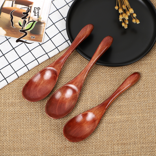 [Green Light]] 3.8*16cm Old Painted Wooden Spoon Drop-Resistant Curved Rice Spoon Curve Spoon Solid Wood Tableware