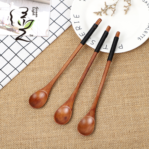 [green light] 2.8 * 20cm tableware japanese-style winding mixing spoon coffee spoon thin long handle lotus wooden chopsticks tableware