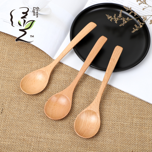 [Green Light] 4.3*18.5cm Wood Color Wooden Spoon Tableware Japanese Coffee Spoon Stirring Spoon Wooden Spoon Wholesale