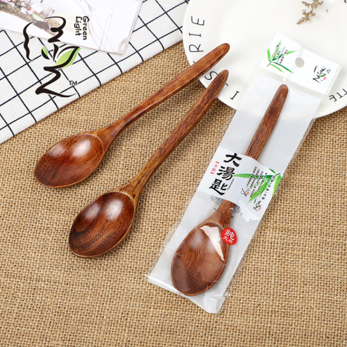 [Green Light] 3.4 * 18cm Wooden Spoon Tableware round Spoon Japanese-Style Long Handle Coffee Spoon Stirring Spoon Wooden Spoon Wholesale