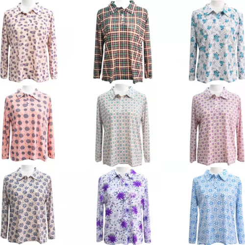 spring and summer middle-aged and elderly mothers wear lapel ice silk long sleeve stall market supply grandma wear long sleeve t-shirt special batch