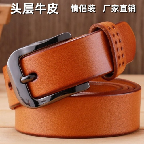 Factory Wholesale Women‘s Belt Genuine Leather Imported First Layer Cowhide Colorfast Buckle Genuine Leather Belt Vegetable Tanned Leather All-Matching