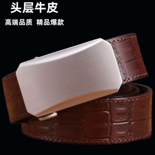 new belt first layer cowhide belt， vegetable tanned leather belt 3.5 wide crocodile pattern automatic buckle belt wholesale