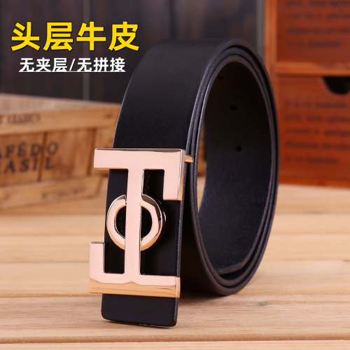 Yiwu Fashion Belt Versatile Casual Men‘s Smooth Buckle Hot Imported First Layer Leather Belt