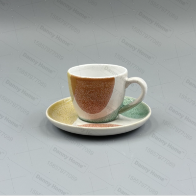 Danny Home Ceramic Bowl Plate Tableware Cup and Saucer Set Mug 80ml Cup and Saucer Color Glaze Kiln Baked Nordic Style