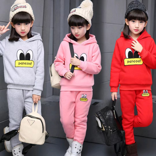 fleece-lined hooded sweater boys and girls suit children‘s two-piece casual sweater suit tail goods low price clearance