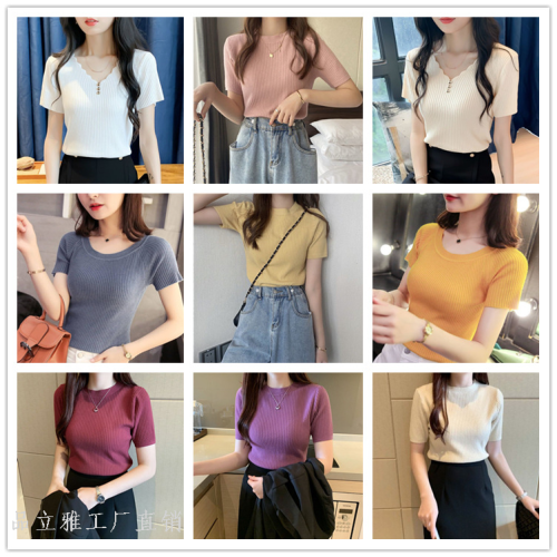 new women‘s clothing miscellaneous summer ice silk live tail knitted short-sleeved sweater women‘s stall factory stock wholesale