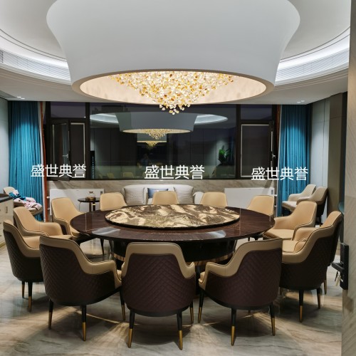 Hangzhou Banquet Center Solid Wood Electric Dining Tables and Chairs Hotel Light Luxury Automatic Turntable Dining Table Club Electric Round Table