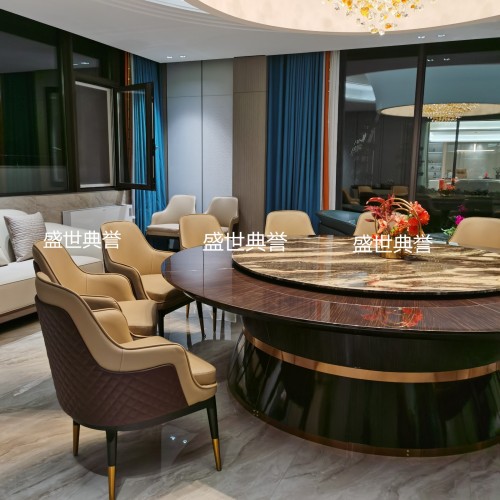 Shanghai Star Hotel Solid Wood Electric Dining Table and Chair High-End Club Electric Turntable Dining Table Modern Light Luxury Large round Table