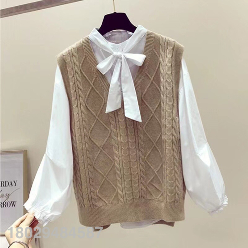 french v-neck twist knitted vest for women spring and autumn retro short waistcoat outer wear overcoat