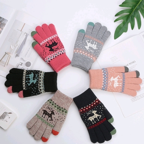 winter warm men‘s and women‘s deer plus velvet thickened cashmere knitted five-finger couple factory direct gloves wholesale