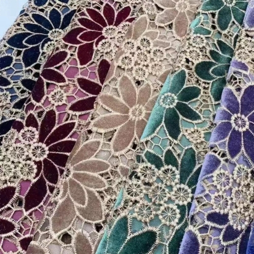 New Velvet Lace Laser Embroidered Fabric Dress Cheongsam DIY Clothes Embroidered Lace Accessories